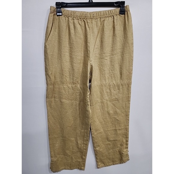 J. Jill Pants - J. Jill Linen Pants‎ Womens Medium Khaki, 27 Inseam Wide Leg Boho Elastic Waist